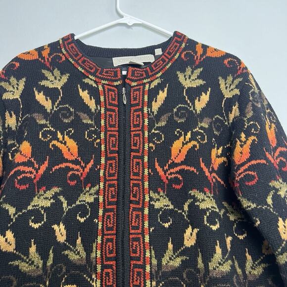 Vintage Nomadic Traders Womens Sz M Floral Zip Up Cardigan Lambs Wool Blend - Picture 4 of 13